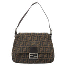 FENDI Zucca Canvas Mamma Baguette Shoulder Bag Black Silver Brown Auth 187420V-13