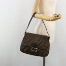 FENDI Zucca Canvas Mamma Baguette Shoulder Bag Black Silver Brown Auth 187420V-25