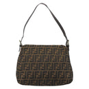 FENDI Zucca Canvas Mamma Baguette Shoulder Bag Black Silver Brown Auth 187420V-2