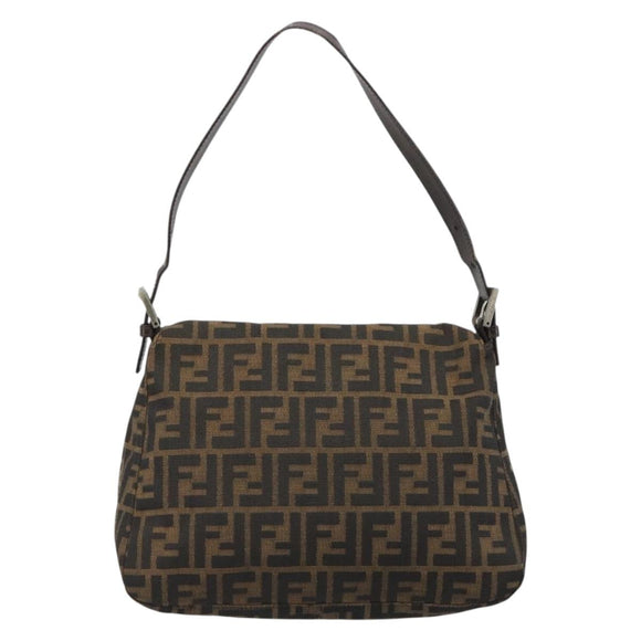 FENDI Zucca Canvas Mamma Baguette Shoulder Bag Black Silver Brown Auth 187420V