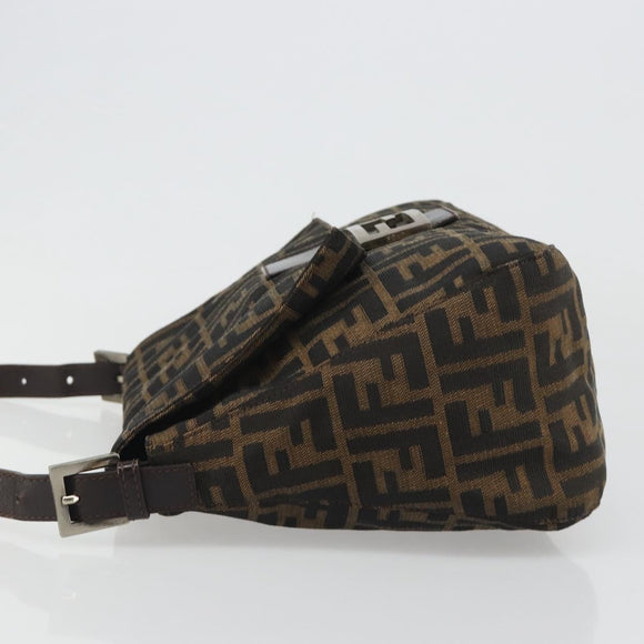 FENDI Zucca Canvas Mamma Baguette Shoulder Bag Black Silver Brown Auth 187420V