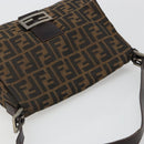 FENDI Zucca Canvas Mamma Baguette Shoulder Bag Black Silver Brown Auth 187420V-6