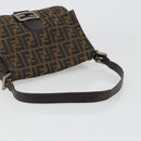 FENDI Zucca Canvas Mamma Baguette Shoulder Bag Black Silver Brown Auth 187420V-7