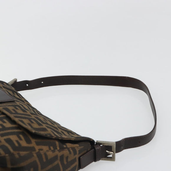 FENDI Zucca Canvas Mamma Baguette Shoulder Bag Black Silver Brown Auth 187420V