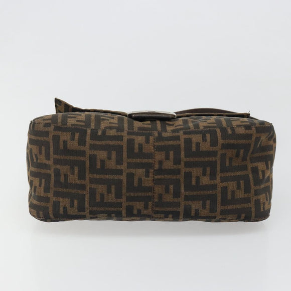 FENDI Zucca Canvas Mamma Baguette Shoulder Bag Black Silver Brown Auth 187420V