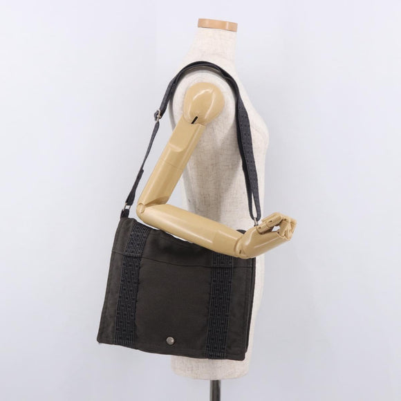 HERMES Fourre Tout Bassas PM Shoulder Bag Canvas Gray Silver Auth 187421A