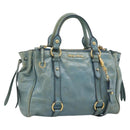 Miu Miu Hand Bag Leather 2way Light Blue Gold Auth 187433-1