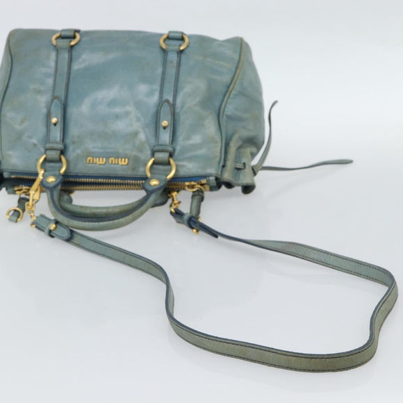 Miu Miu Hand Bag Leather 2way Light Blue Gold Auth 187433