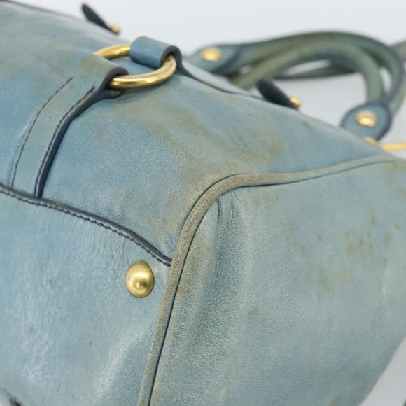 Miu Miu Hand Bag Leather 2way Light Blue Gold Auth 187433