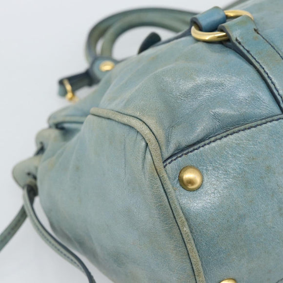 Miu Miu Hand Bag Leather 2way Light Blue Gold Auth 187433
