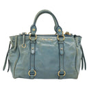 Miu Miu Hand Bag Leather 2way Light Blue Gold Auth 187433-13