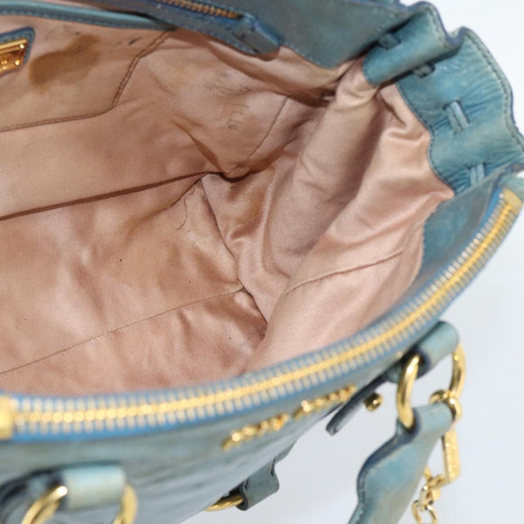 Miu Miu Hand Bag Leather 2way Light Blue Gold Auth 187433