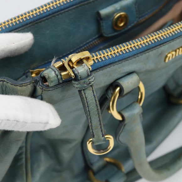 Miu Miu Hand Bag Leather 2way Light Blue Gold Auth 187433