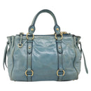 Miu Miu Hand Bag Leather 2way Light Blue Gold Auth 187433-2