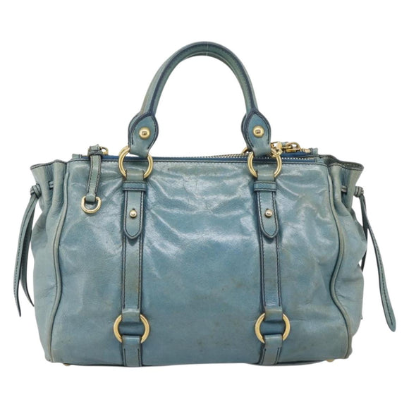 Miu Miu Hand Bag Leather 2way Light Blue Gold Auth 187433