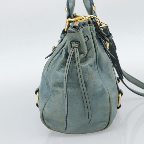 Miu Miu Hand Bag Leather 2way Light Blue Gold Auth 187433