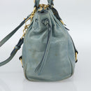 Miu Miu Hand Bag Leather 2way Light Blue Gold Auth 187433-4