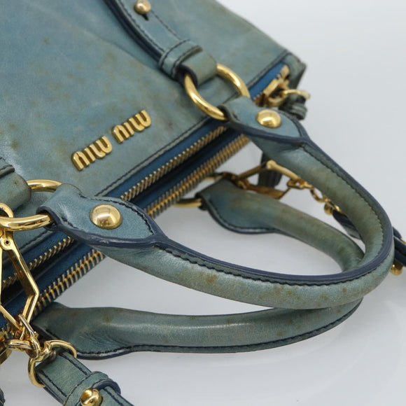 Miu Miu Hand Bag Leather 2way Light Blue Gold Auth 187433
