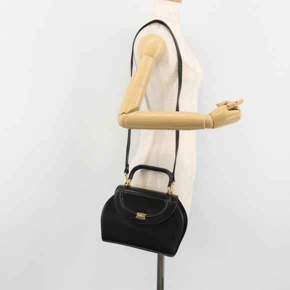 BALLY Hand Bag Leather 2way Black Gold Auth 187434A