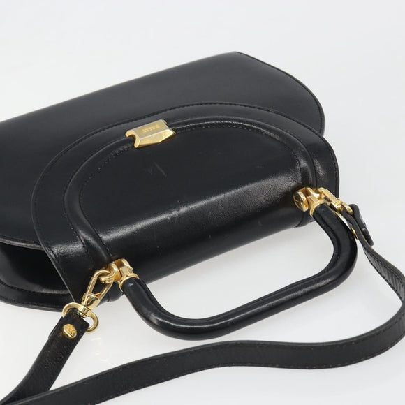 BALLY Hand Bag Leather 2way Black Gold Auth 187434A