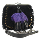 PRADA Chain Shoulder Bag Fur Black Silver Auth 187435SAM-1