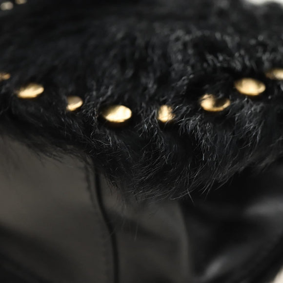 PRADA Chain Shoulder Bag Fur Black Silver Auth 187435SAM