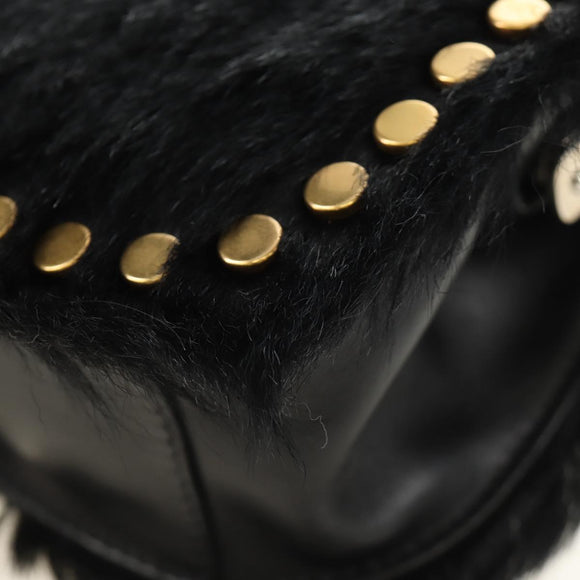 PRADA Chain Shoulder Bag Fur Black Silver Auth 187435SAM