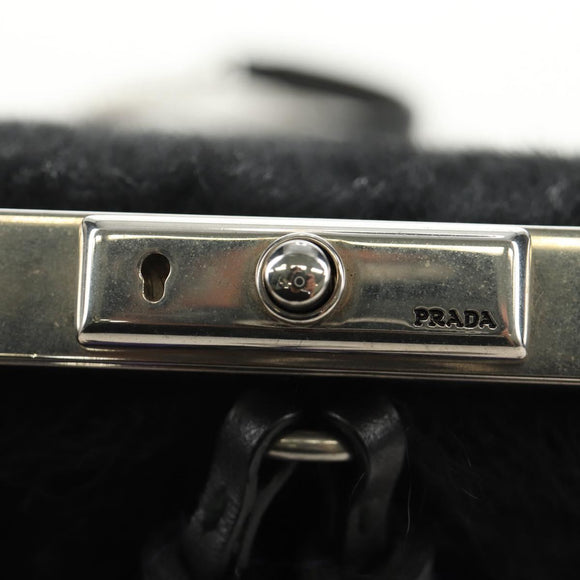 PRADA Chain Shoulder Bag Fur Black Silver Auth 187435SAM