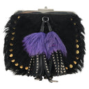 PRADA Chain Shoulder Bag Fur Black Silver Auth 187435SAM-13