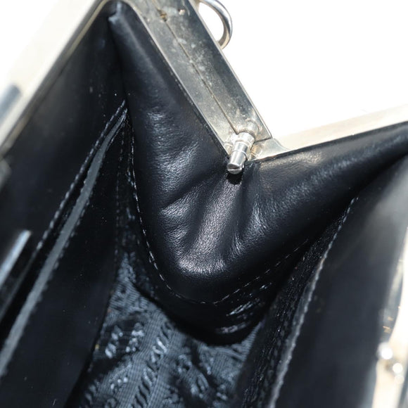 PRADA Chain Shoulder Bag Fur Black Silver Auth 187435SAM