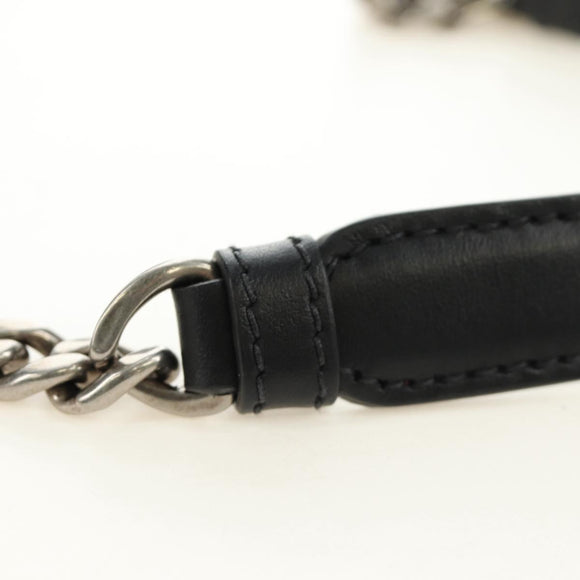 PRADA Chain Shoulder Bag Fur Black Silver Auth 187435SAM