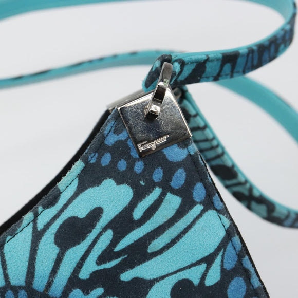 Salvatore Ferragamo Shoulder Bag Suede Blue Silver Auth 187443V