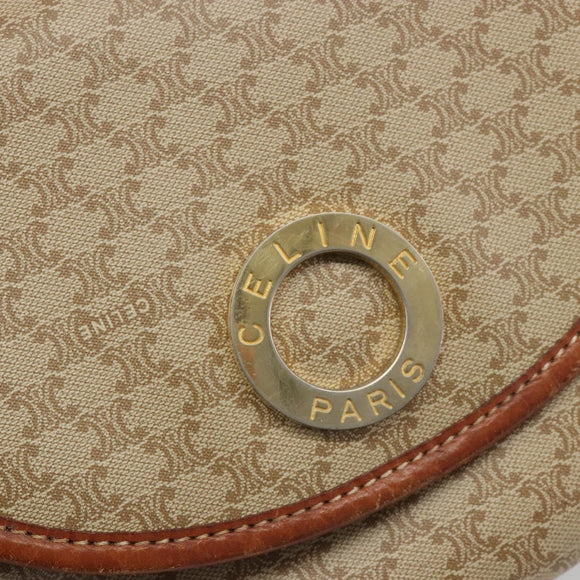 CELINE Macadam Canvas Shoulder Bag PVC Beige Gold Auth 187444A