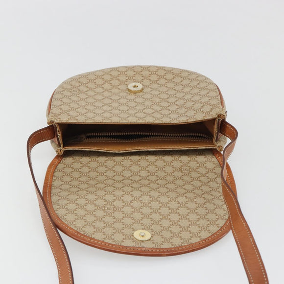 CELINE Macadam Canvas Shoulder Bag PVC Beige Gold Auth 187444A