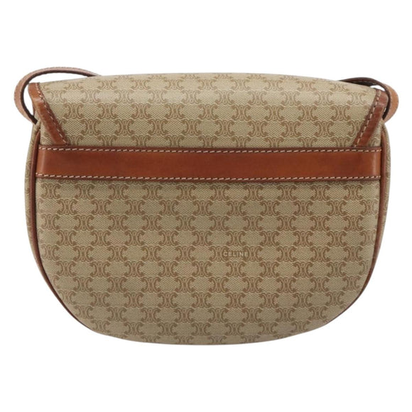 CELINE Macadam Canvas Shoulder Bag PVC Beige Gold Auth 187444A