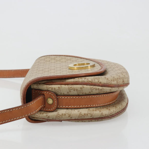 CELINE Macadam Canvas Shoulder Bag PVC Beige Gold Auth 187444A