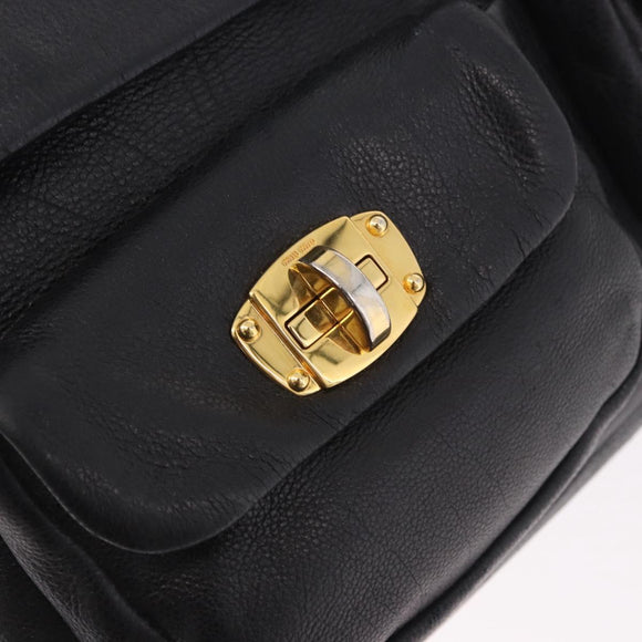 Miu Miu Shoulder Bag Leather 2way Black Gold Auth 187448V