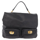 Miu Miu Shoulder Bag Leather 2way Black Gold Auth 187448V-13