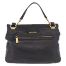 Miu Miu Shoulder Bag Leather 2way Black Gold Auth 187448V-2