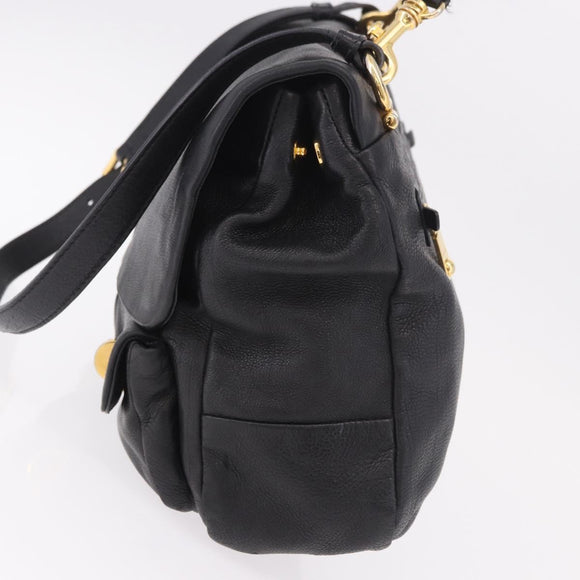 Miu Miu Shoulder Bag Leather 2way Black Gold Auth 187448V