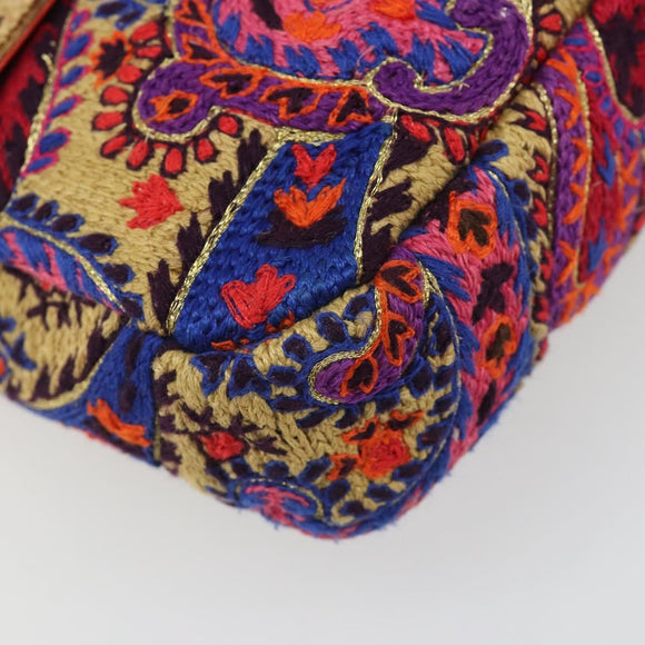 FENDI Mamma Baguette Shoulder Bag Canvas Multicolor Gold Auth 187450SM