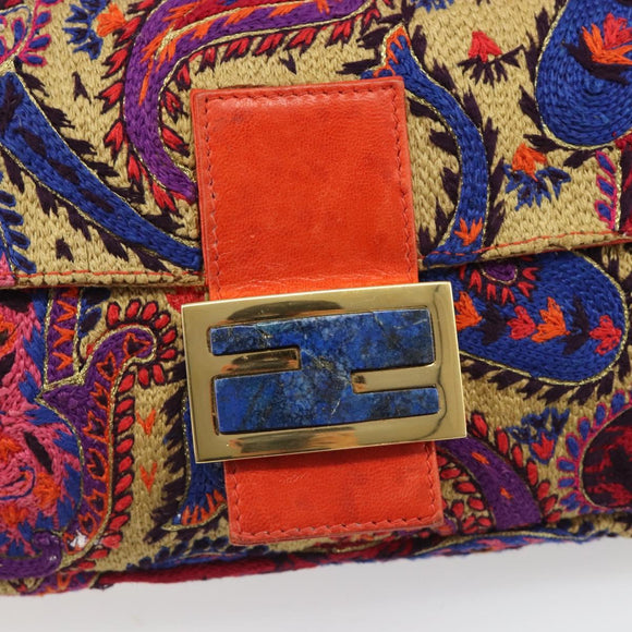 FENDI Mamma Baguette Shoulder Bag Canvas Multicolor Gold Auth 187450SM