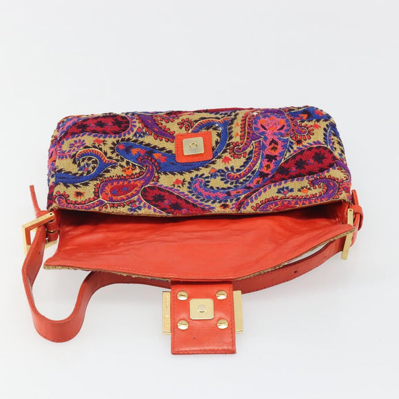 FENDI Mamma Baguette Shoulder Bag Canvas Multicolor Gold Auth 187450SM