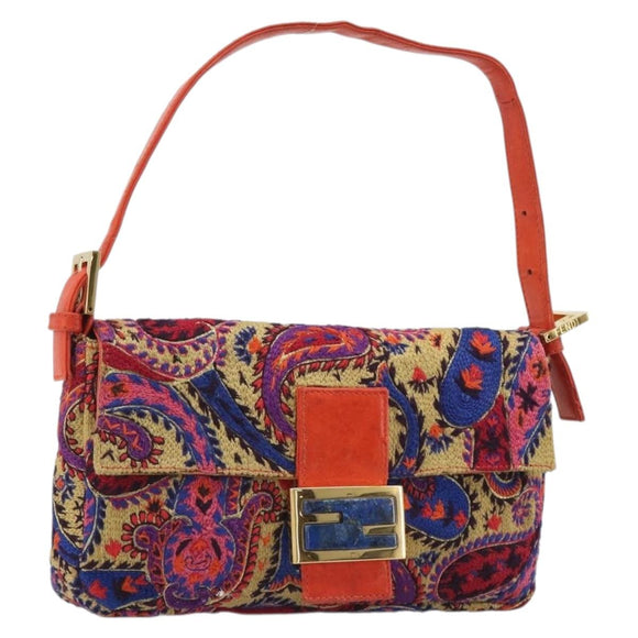 FENDI Mamma Baguette Shoulder Bag Canvas Multicolor Gold Auth 187450SM