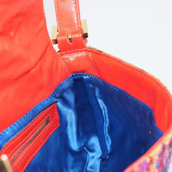FENDI Mamma Baguette Shoulder Bag Canvas Multicolor Gold Auth 187450SM