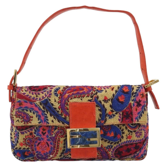FENDI Mamma Baguette Shoulder Bag Canvas Multicolor Gold Auth 187450SM