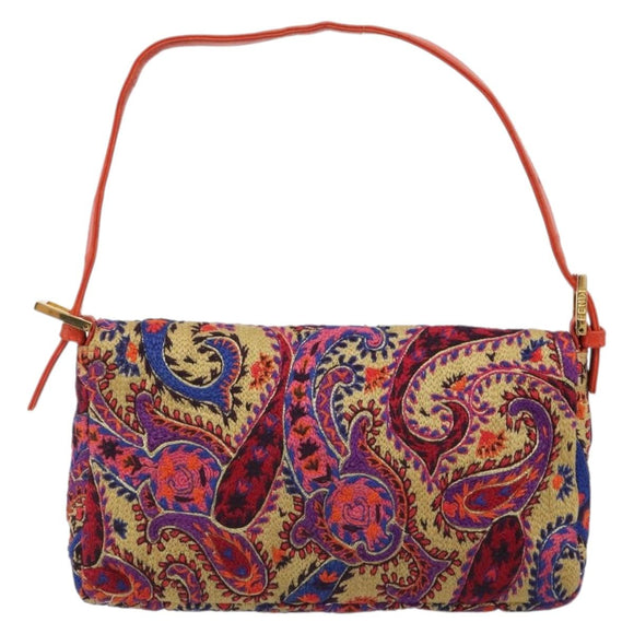 FENDI Mamma Baguette Shoulder Bag Canvas Multicolor Gold Auth 187450SM