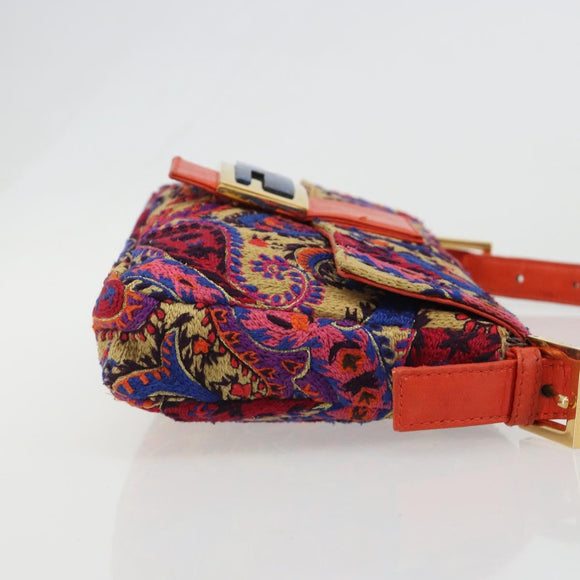 FENDI Mamma Baguette Shoulder Bag Canvas Multicolor Gold Auth 187450SM