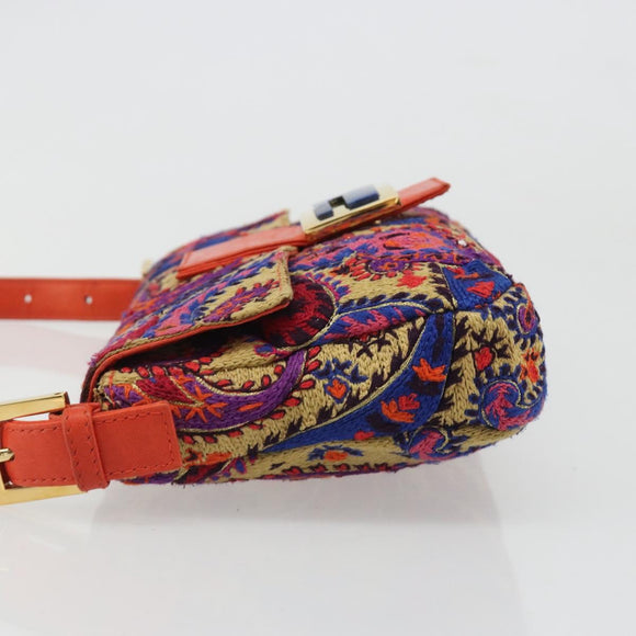 FENDI Mamma Baguette Shoulder Bag Canvas Multicolor Gold Auth 187450SM