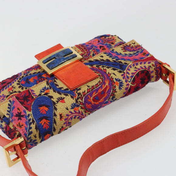 FENDI Mamma Baguette Shoulder Bag Canvas Multicolor Gold Auth 187450SM
